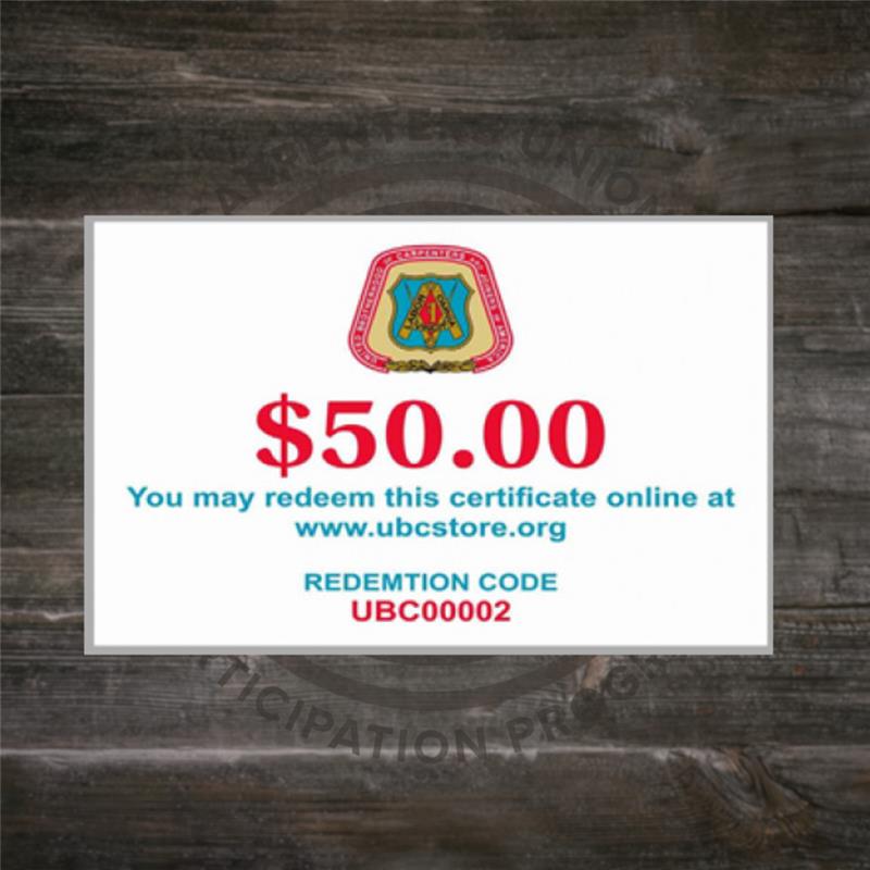 $50.00 UBC Gift Certificate